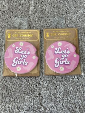 Simply Southern Pink "Let's Go Girls" Car Coaster Set of 2